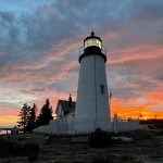 sunset behind Pemaquid lighthouse