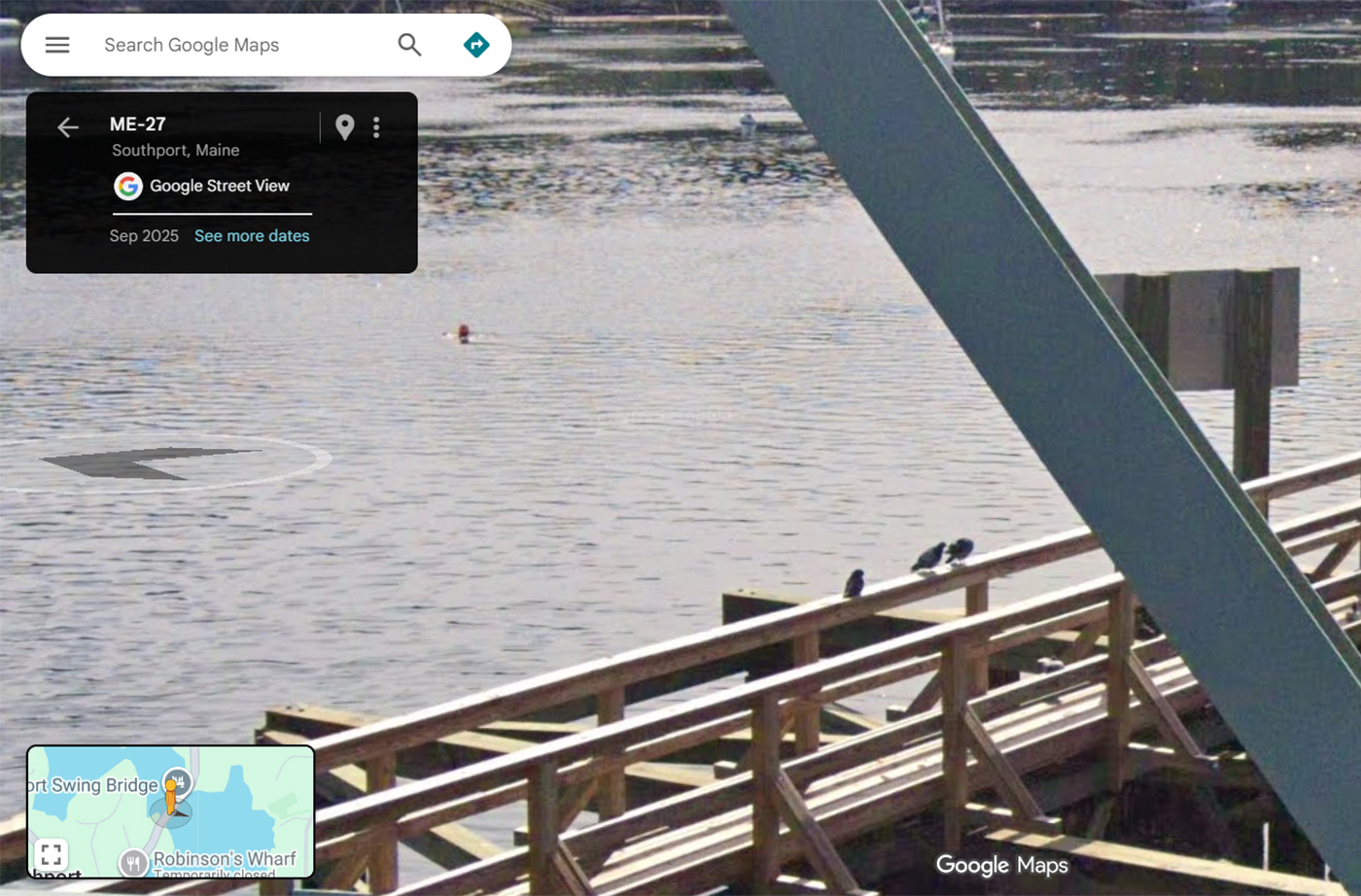 pigeons sitting on dock railing over water
