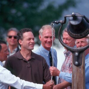 Brownie, Bruce Babbitt, Angus King ringing bell