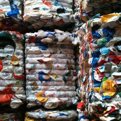 Baled Plastics Plastic ready to be recycled at ecomaine